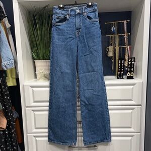 H&M Wide-Leg High-Rise Jeans - Medium Blue Wash SZ 2